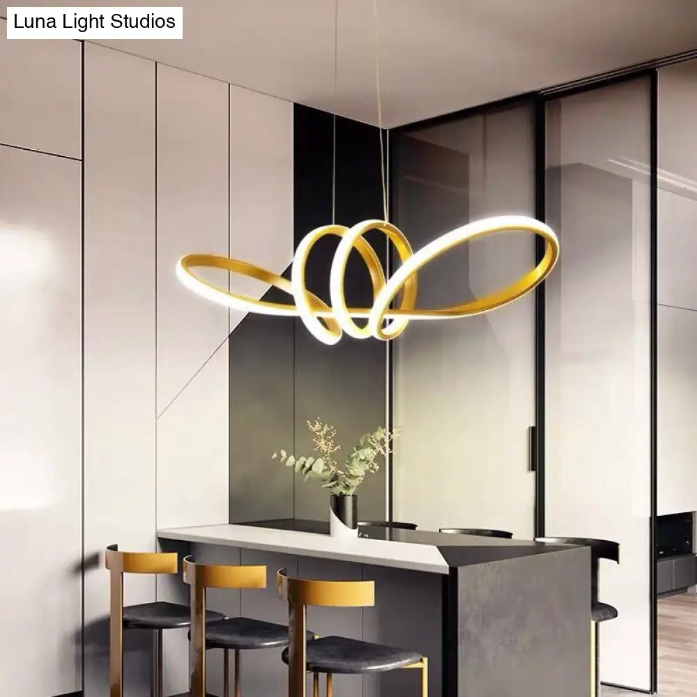 Gold Artistic LED Chandelier Pendant for Dining Room - Twisting Aluminum Design