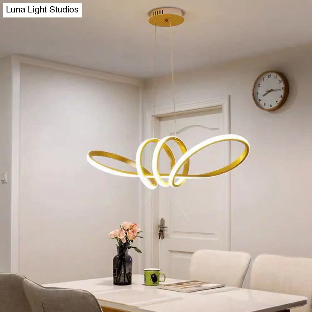 Gold Artistic LED Chandelier Pendant for Dining Room - Twisting Aluminum Design