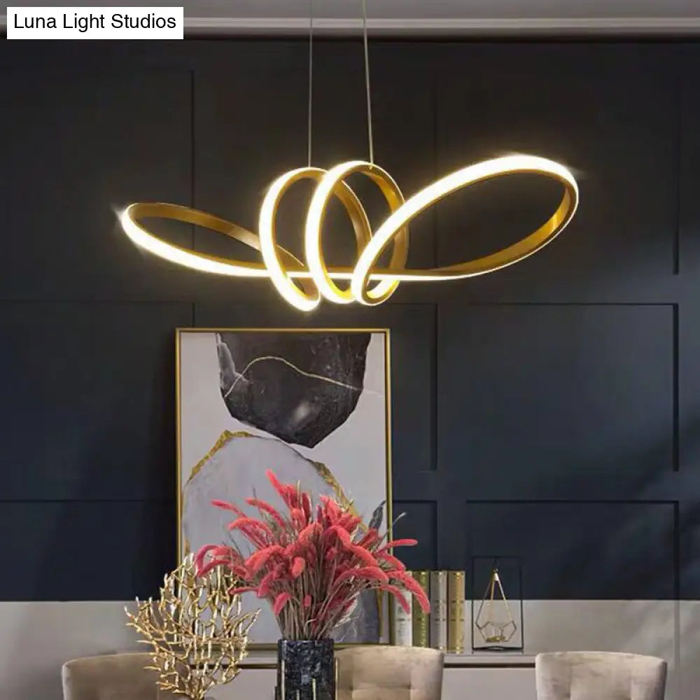 Gold Artistic LED Chandelier Pendant for Dining Room - Twisting Aluminum Design