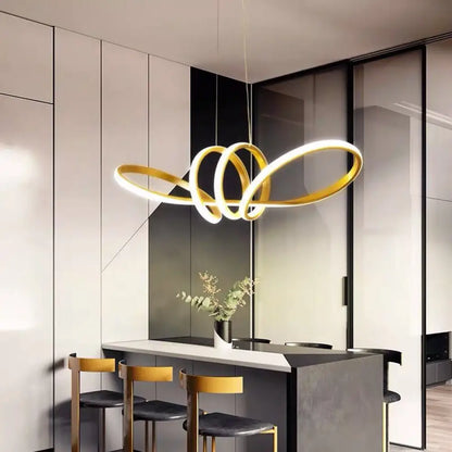 Gold Artistic LED Chandelier Pendant for Dining Room - Twisting Aluminum Design