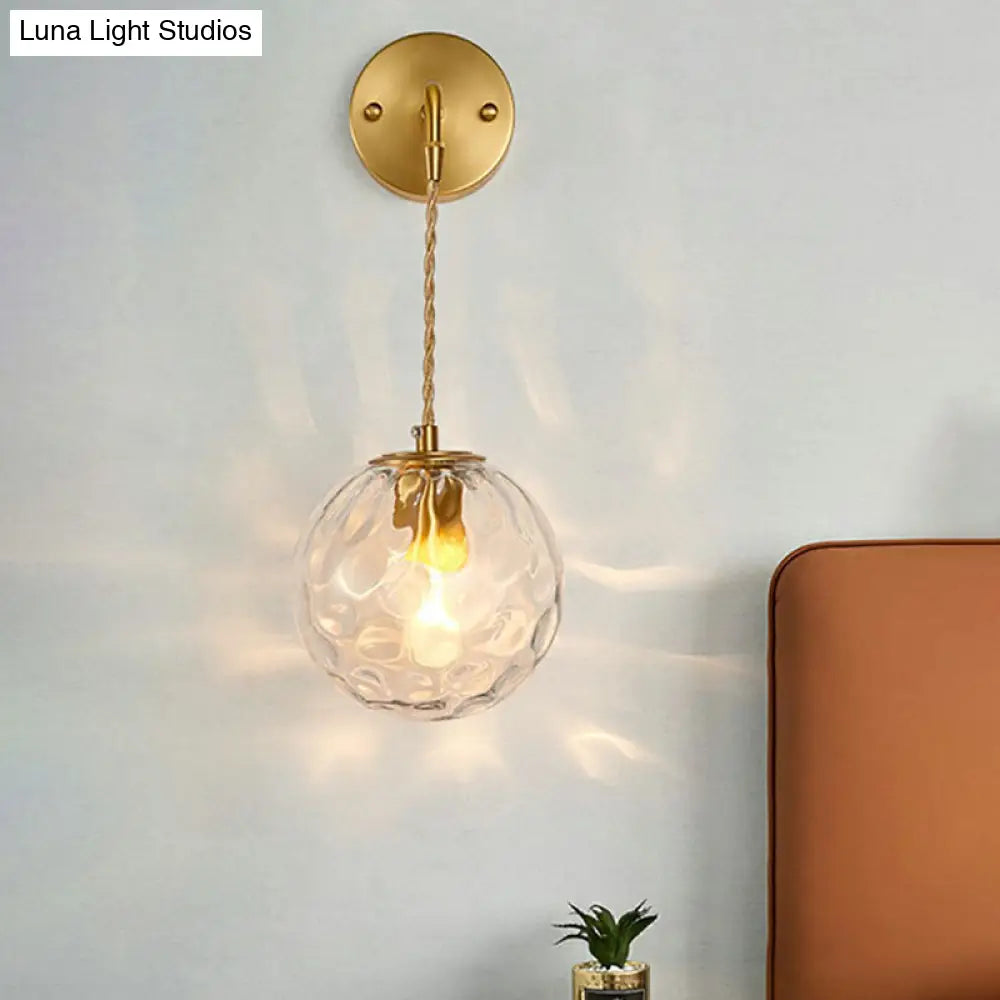 DecorBites™ Gold Ball Sconce with Hammered Glass Shade - Sleek Minimalist Wall Light