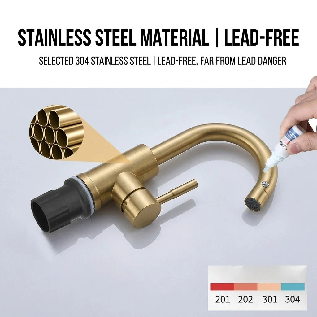 Gold bathroom faucet modern stainless steel single-handle kitchen faucet with gold finish made of selected 304 stainless steel