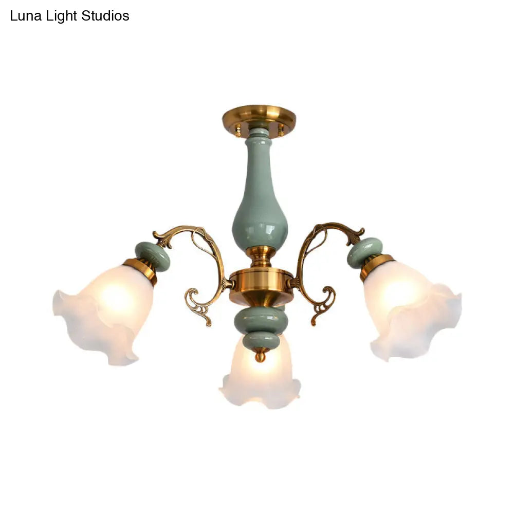 DecorBites™ DecorBites™ Gold/Black Floral Semi Mount Opal Glass Ceiling Lamp with 3/5 Traditional Lighting Heads - Perfect for Bedrooms