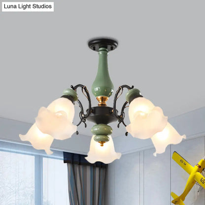 DecorBites™ DecorBites™ Gold/Black Floral Semi Mount Opal Glass Ceiling Lamp with 3/5 Traditional Lighting Heads - Perfect for Bedrooms