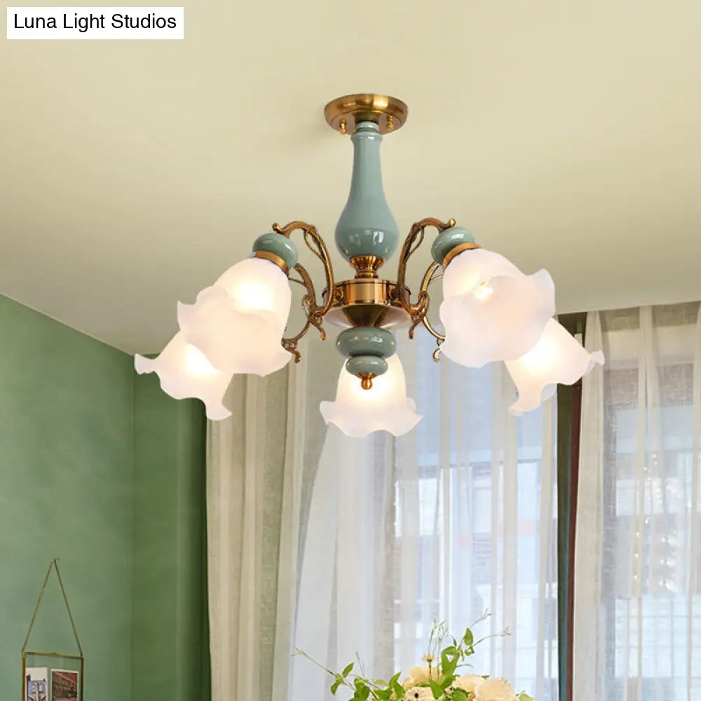 DecorBites™ DecorBites™ Gold/Black Floral Semi Mount Opal Glass Ceiling Lamp with 3/5 Traditional Lighting Heads - Perfect for Bedrooms