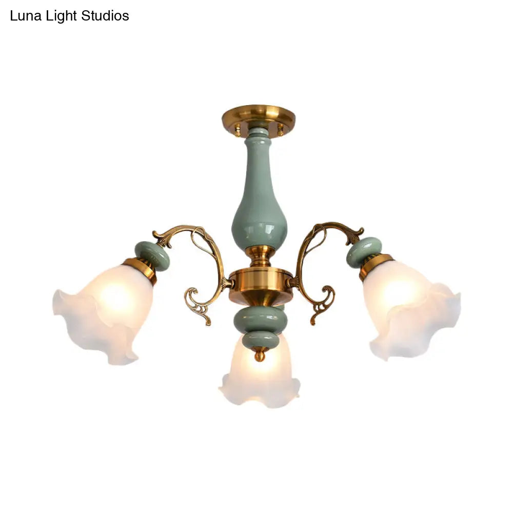 DecorBites™ DecorBites™ Gold/Black Floral Semi Mount Opal Glass Ceiling Lamp with 3/5 Traditional Lighting Heads - Perfect for Bedrooms