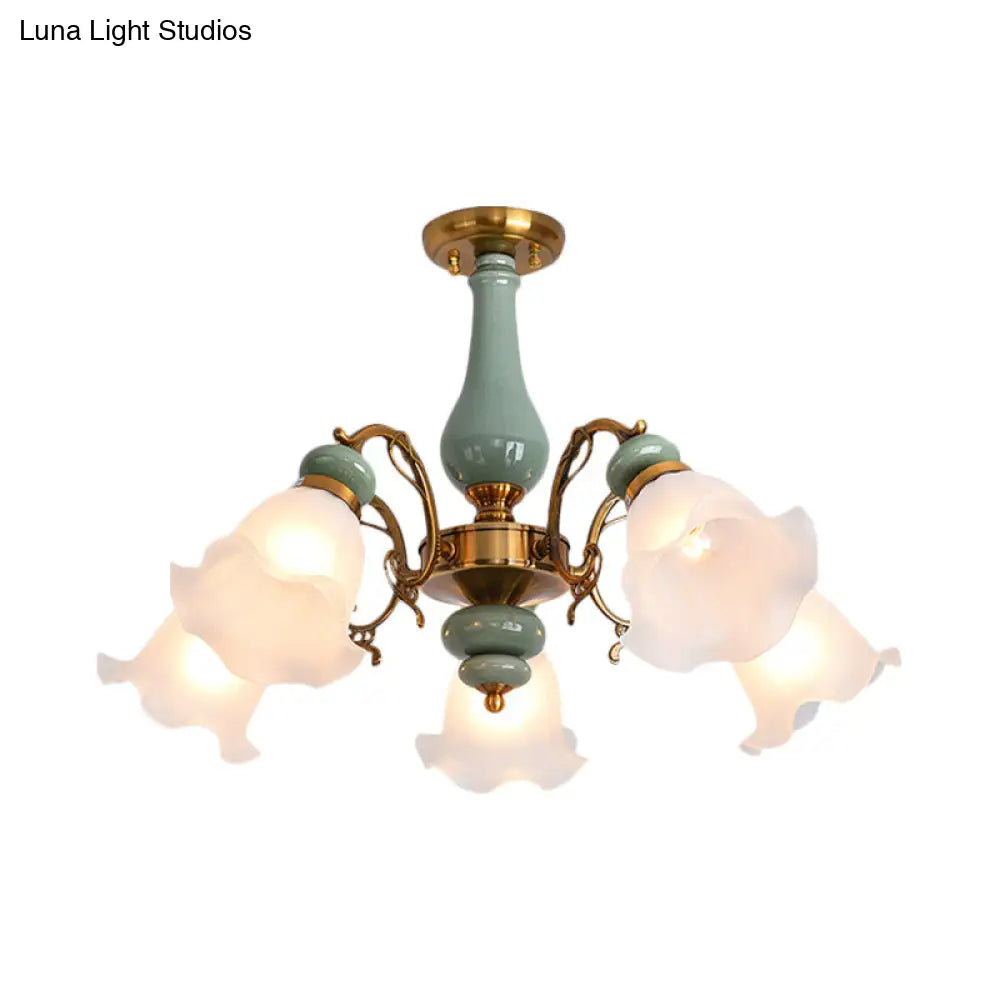 DecorBites™ DecorBites™ Gold/Black Floral Semi Mount Opal Glass Ceiling Lamp with 3/5 Traditional Lighting Heads - Perfect for Bedrooms