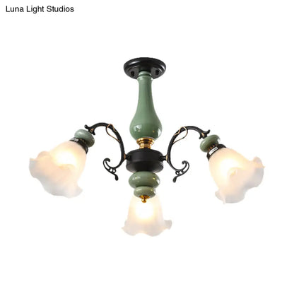 DecorBites™ DecorBites™ Gold/Black Floral Semi Mount Opal Glass Ceiling Lamp with 3/5 Traditional Lighting Heads - Perfect for Bedrooms