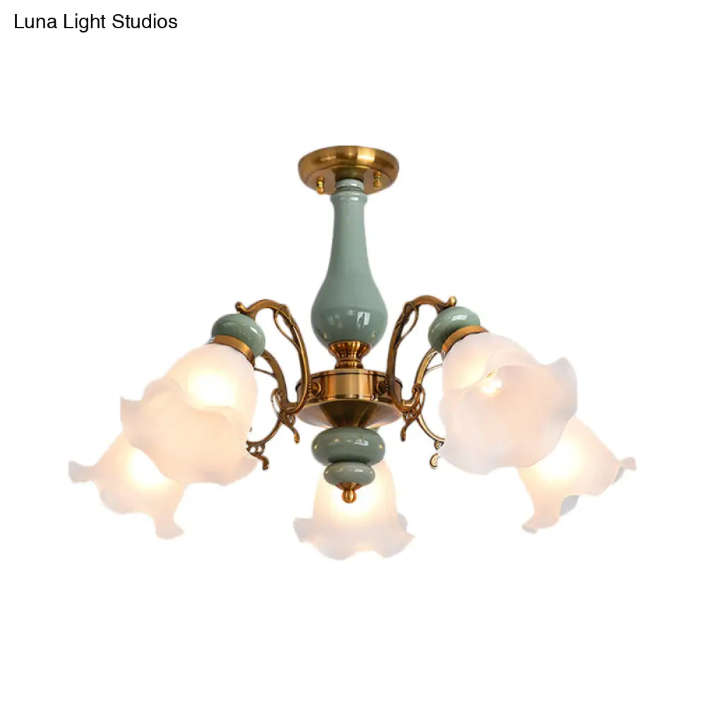 DecorBites™ DecorBites™ Gold/Black Floral Semi Mount Opal Glass Ceiling Lamp with 3/5 Traditional Lighting Heads - Perfect for Bedrooms