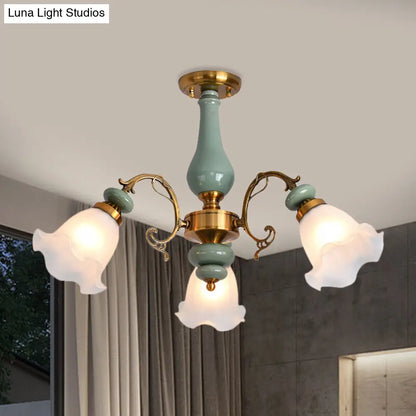 DecorBites™ DecorBites™ Gold/Black Floral Semi Mount Opal Glass Ceiling Lamp with 3/5 Traditional Lighting Heads - Perfect for Bedrooms