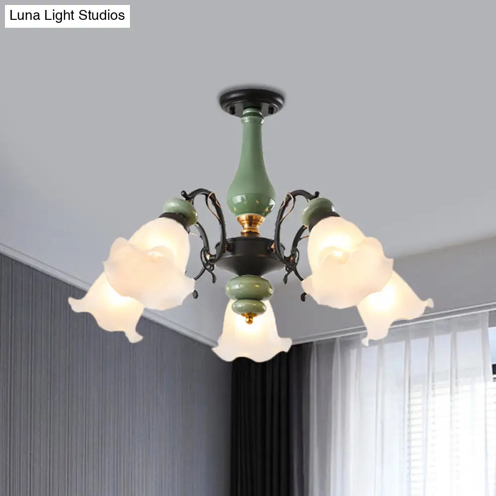 DecorBites™ DecorBites™ Gold/Black Floral Semi Mount Opal Glass Ceiling Lamp with 3/5 Traditional Lighting Heads - Perfect for Bedrooms