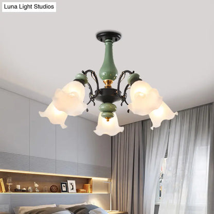 DecorBites™ DecorBites™ Gold/Black Floral Semi Mount Opal Glass Ceiling Lamp with 3/5 Traditional Lighting Heads - Perfect for Bedrooms