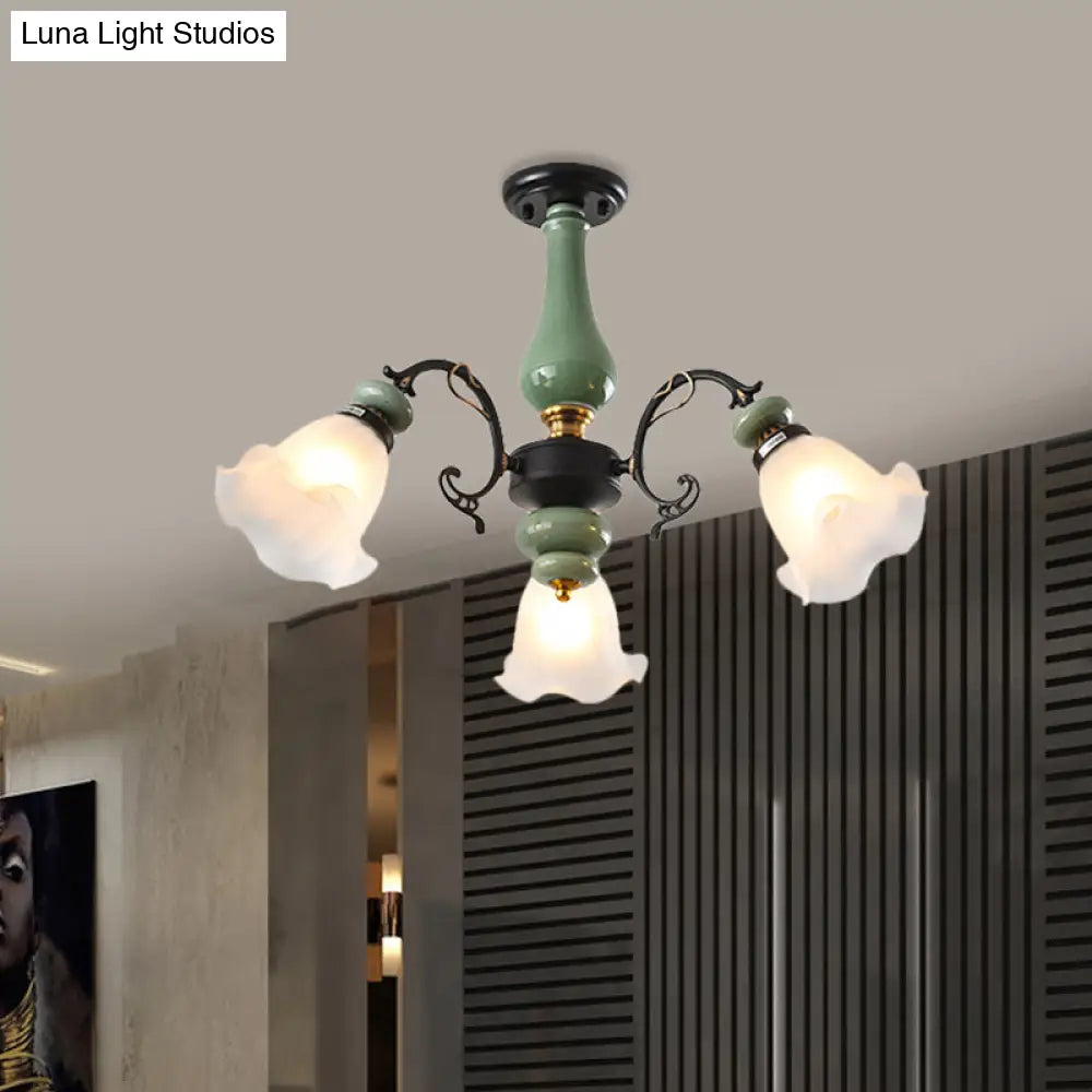 DecorBites™ DecorBites™ Gold/Black Floral Semi Mount Opal Glass Ceiling Lamp with 3/5 Traditional Lighting Heads - Perfect for Bedrooms