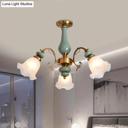 DecorBites™ DecorBites™ Gold/Black Floral Semi Mount Opal Glass Ceiling Lamp with 3/5 Traditional Lighting Heads - Perfect for Bedrooms