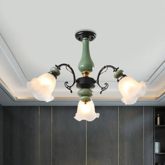 DecorBites™ DecorBites™ Gold/Black Floral Semi Mount Opal Glass Ceiling Lamp with 3/5 Traditional Lighting Heads - Perfect for Bedrooms