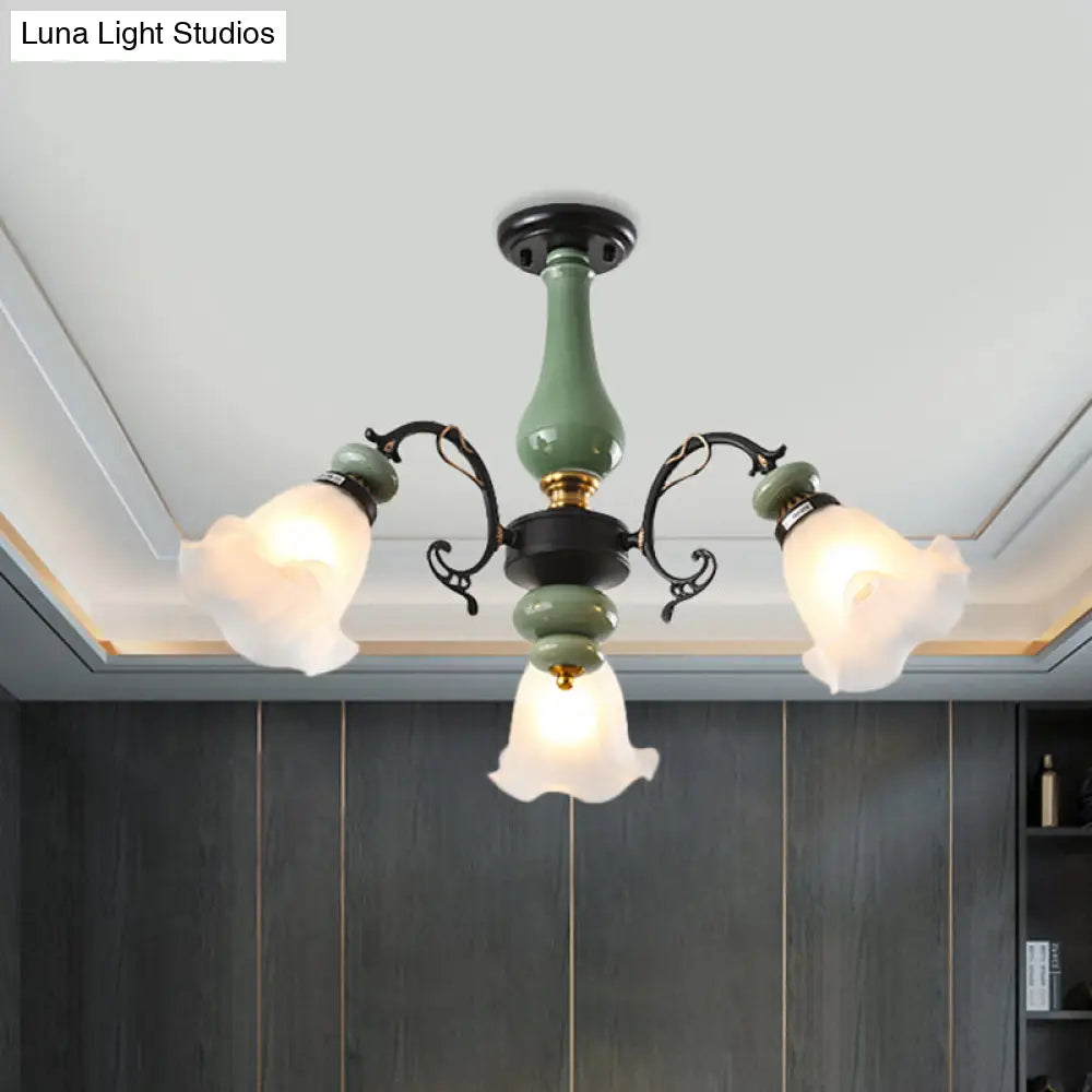 DecorBites™ DecorBites™ Gold/Black Floral Semi Mount Opal Glass Ceiling Lamp with 3/5 Traditional Lighting Heads - Perfect for Bedrooms