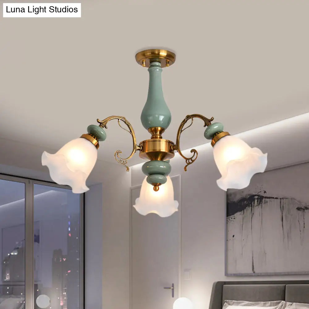 DecorBites™ DecorBites™ Gold/Black Floral Semi Mount Opal Glass Ceiling Lamp with 3/5 Traditional Lighting Heads - Perfect for Bedrooms