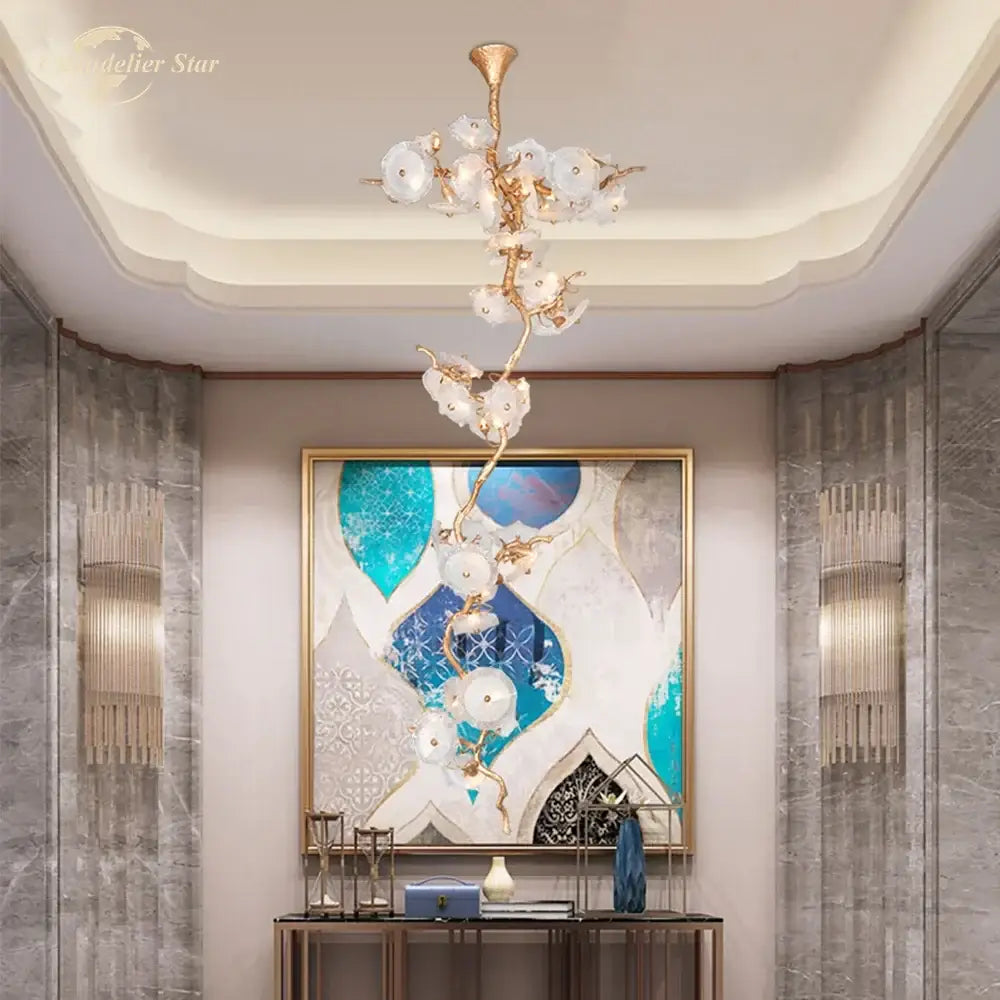 Gold branch glass chandelier led with delicate gold tone and translucent white glass flower design for elegant dining room decorbites branch glass