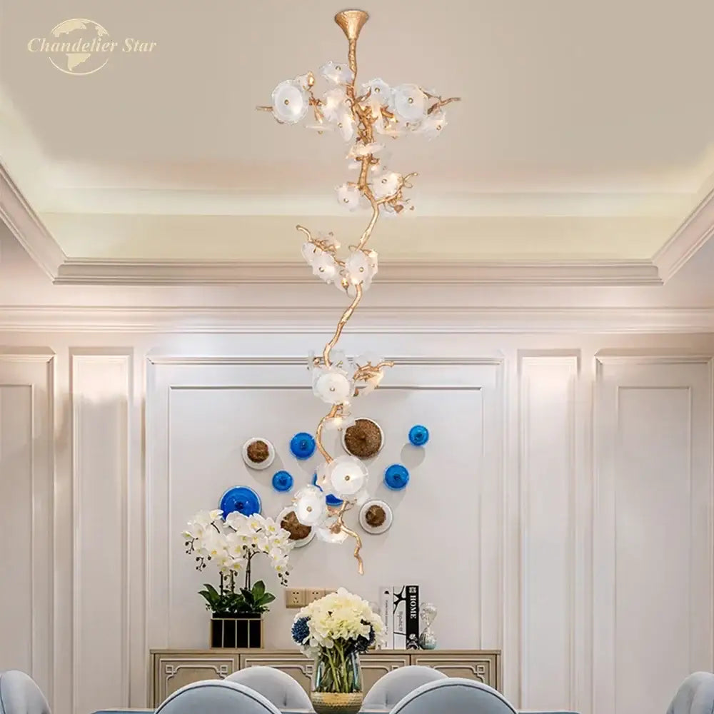 Elegant gold branch glass chandelier led with white glass flowers and branches for modern dining room decorbites branch glass