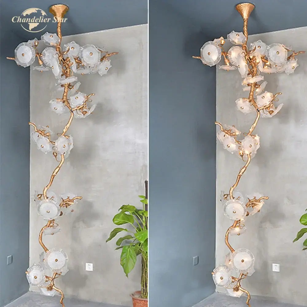Golden branch glass chandelier led floor lamp with translucent white glass flower shades for dining room decorbites branch glass