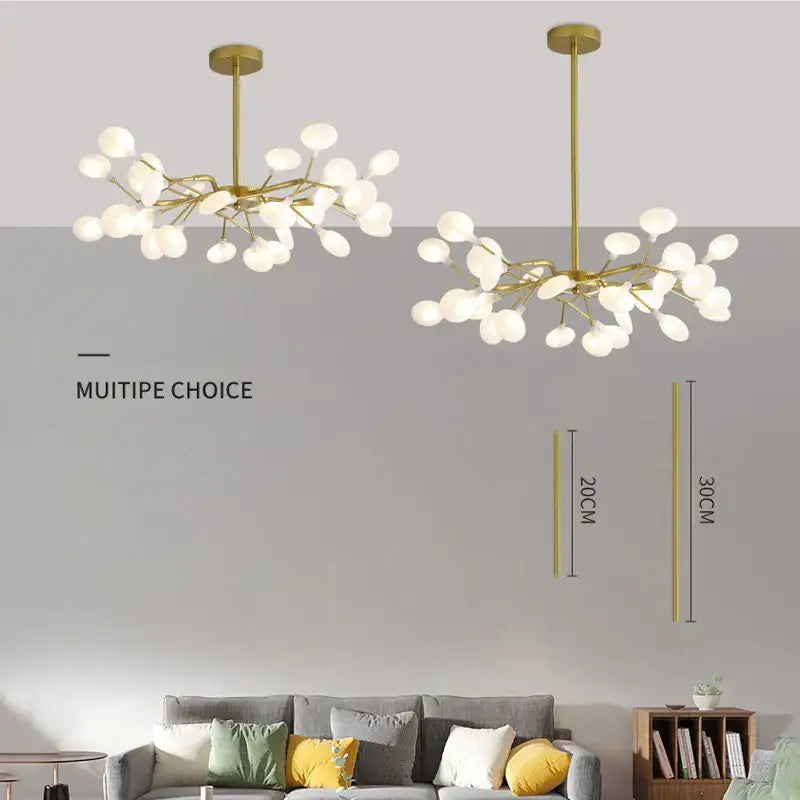 Gold-toned decorbites branch shape firefly ceiling chandelier with frosted glass globes for dining room lighting