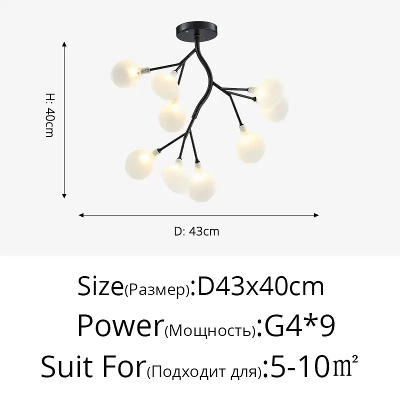 Black branch shape firefly ceiling chandelier with nine frosted glass globe bulbs for dining room decorbites branch shape