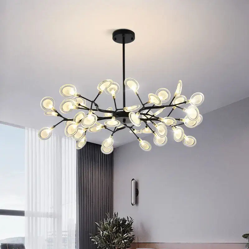Black metal decorbites branch shape firefly chandelier with translucent glass shades for dining room lighting