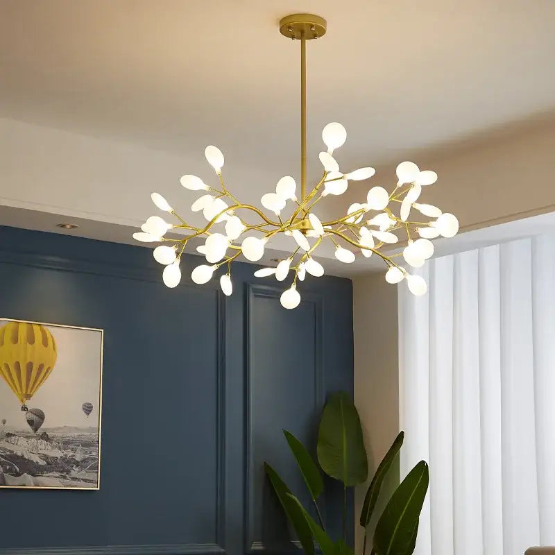 Gold branch shape firefly ceiling chandelier with frosted glass globes for dining room decorbites branch shape lighting