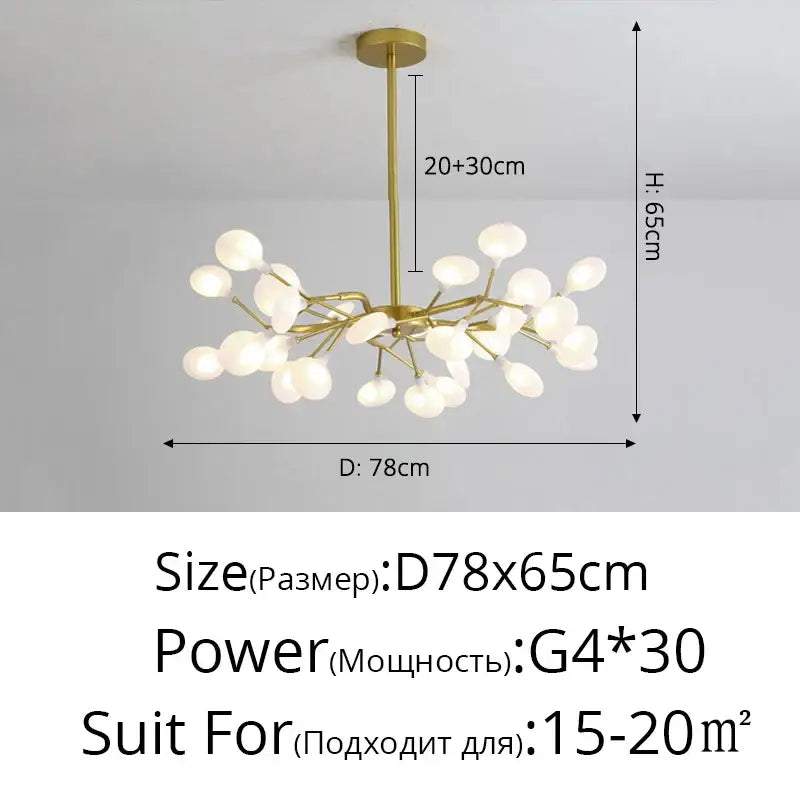 Gold-toned decorbites branch shape firefly ceiling chandelier with frosted glass globes for dining room lighting