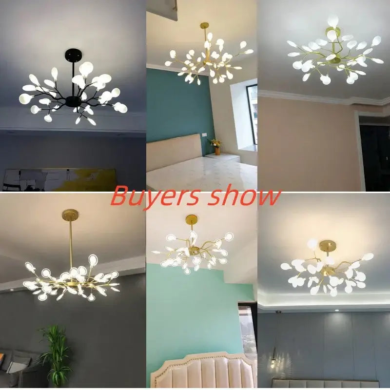 Gold branch shape firefly ceiling chandelier with frosted glass globes and metallic frame for dining room decorbites branch shape
