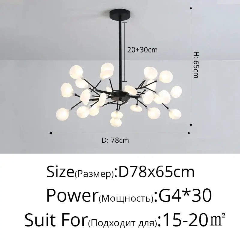 Black metal chandelier with frosted glass globes in decorbites branch shape firefly design for dining room lighting