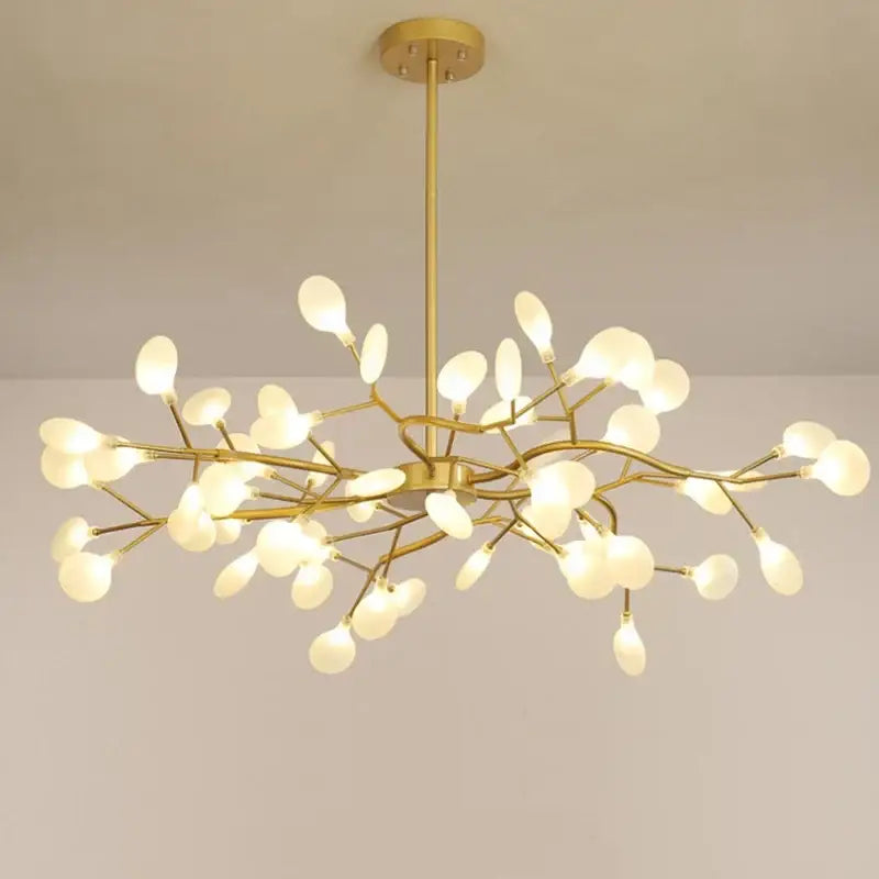 Gold-toned decorbites branch shape firefly ceiling chandelier with frosted glass globe lights for dining room lighting