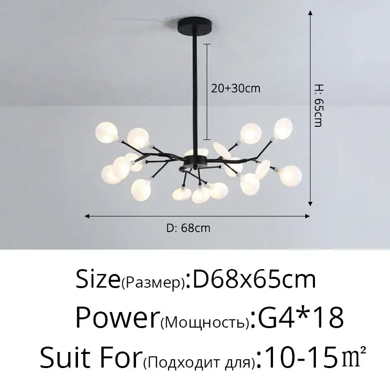 Modern black metal decorbites branch shape chandelier with frosted glass globe bulbs for dining room lighting