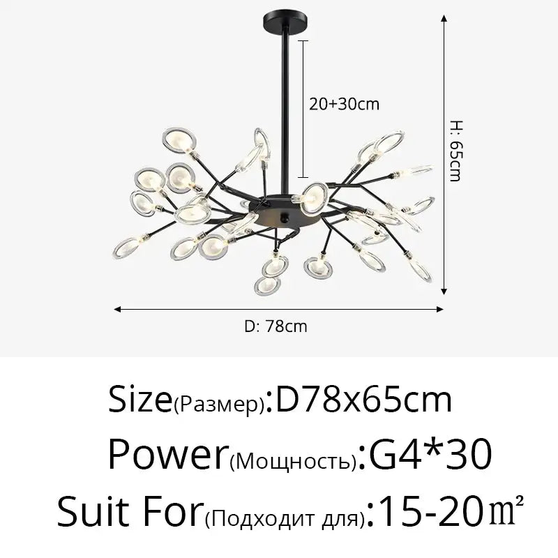 Black metal decorbites branch shape firefly chandelier with 30 clear globes for dining room lighting