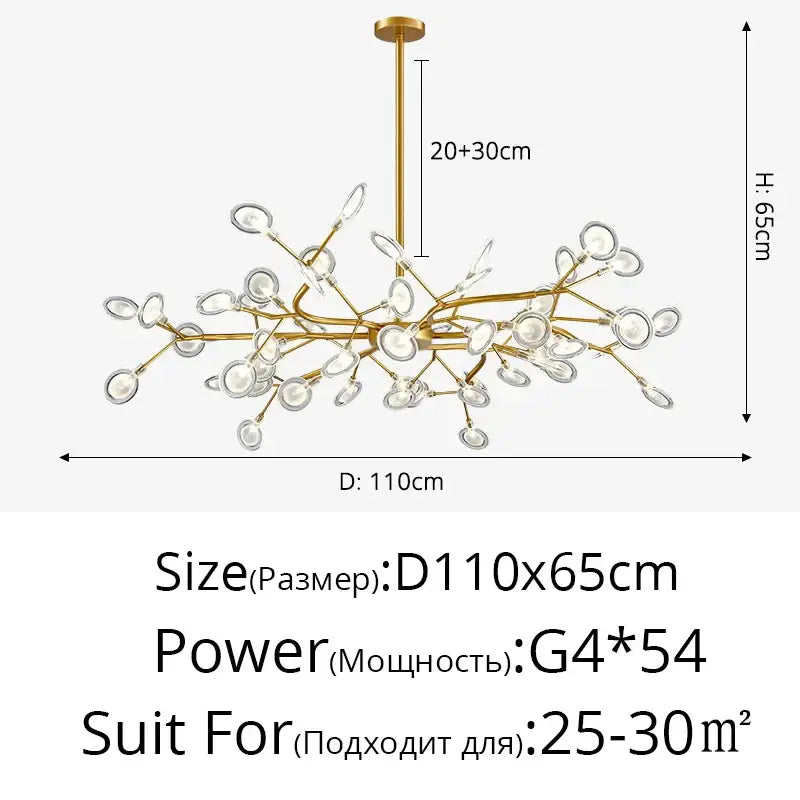 Gold-toned branch shape firefly ceiling chandelier with clear glass globe shades for dining room lighting decorbites branch shape