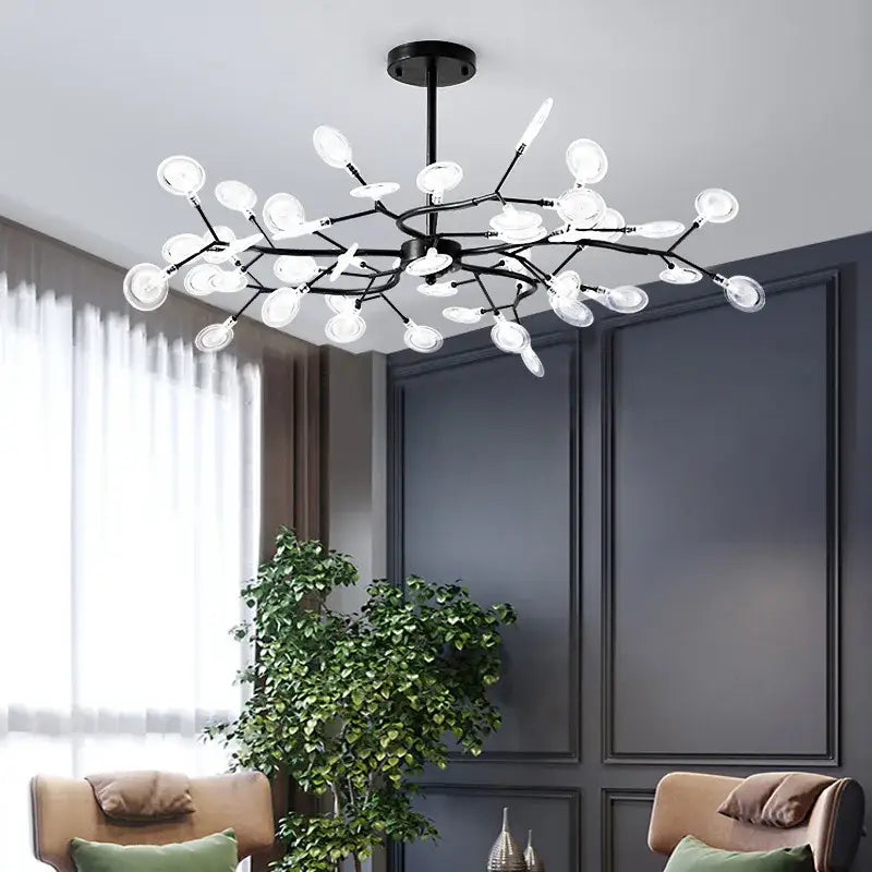 Black metal branch shape firefly chandelier with clear glass globe bulbs for dining room decorbites shape firefly ceiling lighting