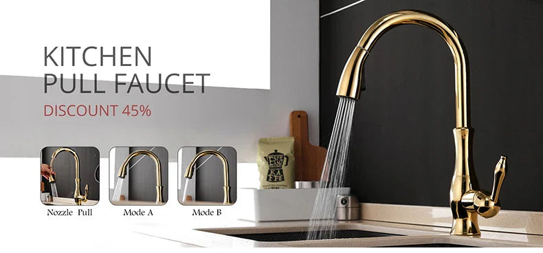 Gold Brass Basin Faucet for Bathroom Sink
