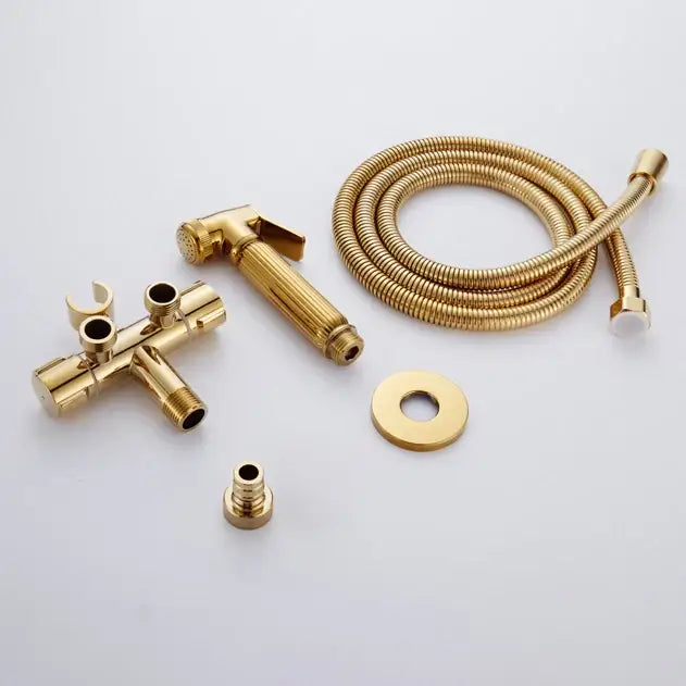 Gold brass handheld bidet faucet bathroom sprayer set with flexible hose and multiple fittings by decorbites bidet faucet