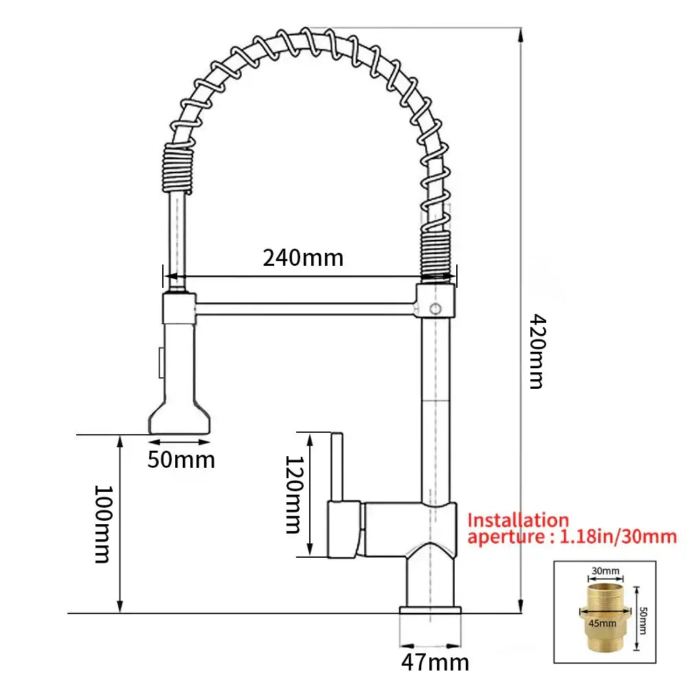 Modern kitchen faucet with brass spring spout and flexible coiled gooseneck in decorbites brass spring finish