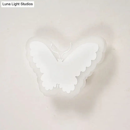 Minimalist white butterfly-shaped ceiling wall light with layered translucent wings for children’s bedroom wall lights