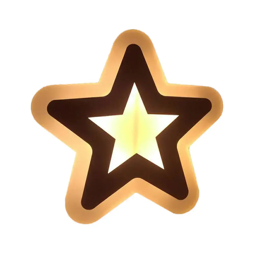 Gold and brown crescent led wall light with glowing gold star shape for children’s bedroom wall lights