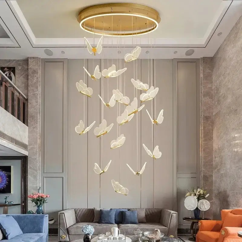 Gold butterfly chandelier living room pendant light with translucent white wings and gold accents by decorbites butterfly chandelier
