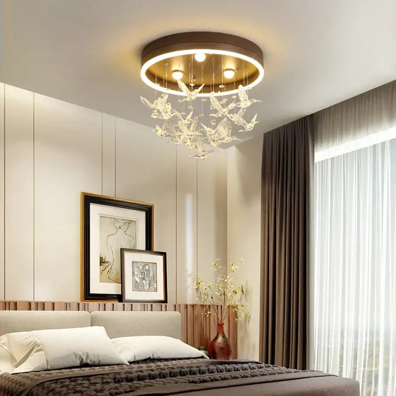 Gold butterfly crystal led ceiling chandelier with warm gold frame and dangling butterfly ornaments for kids bedroom decorbites crystal led