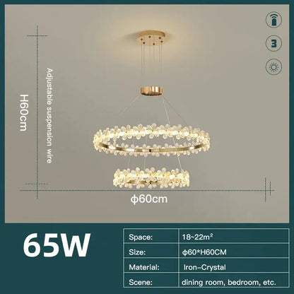 Gold butterfly crystal led chandelier featuring gold-toned double-ring design with crystal flower accents by decorbites crystal led
