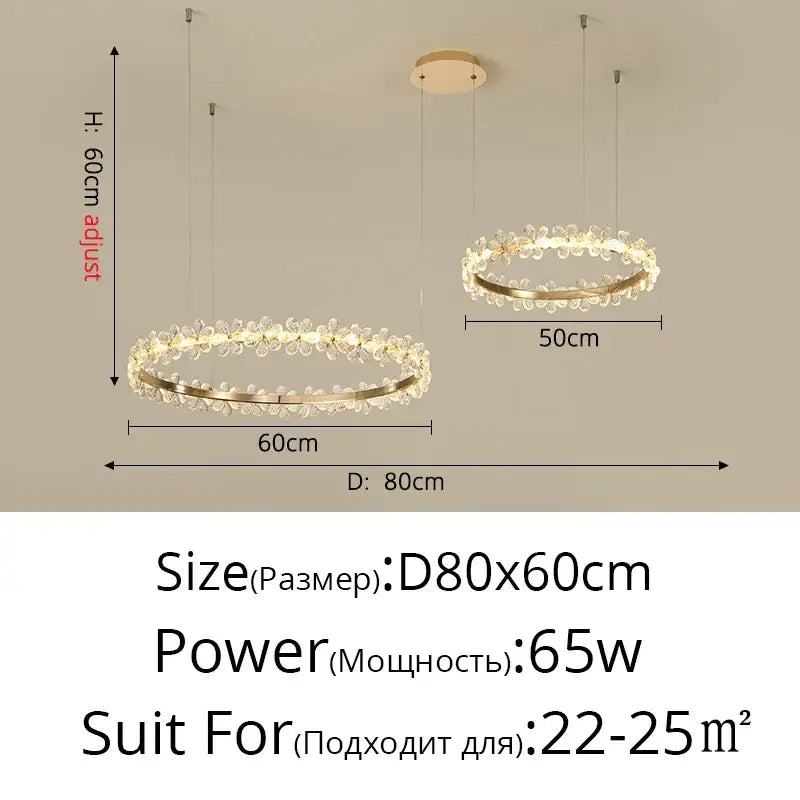 Gold-toned decorbites crystal led chandelier with circular design and adjustable height for living room pendant light