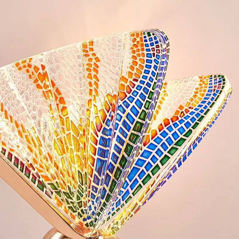 Gold butterfly LED floor lamp with vibrant rainbow mosaic glass tiles and gold-toned metal base decorbites butterfly LED floor