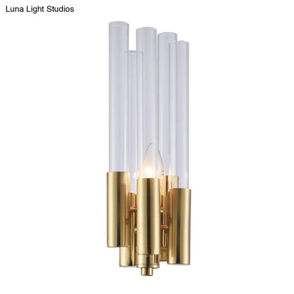 DecorBites™ Gold Candelabra Sconce with Flute Crystal Shade and Modern Twist