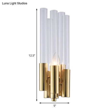 DecorBites™ Gold Candelabra Sconce with Flute Crystal Shade and Modern Twist