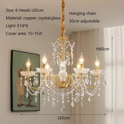 Gold candle style decorbites crystal chandeliers light with six crystal-encrusted arms and glass droplets for dining room decor