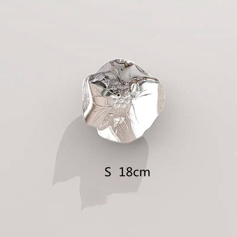 Silver intricately engraved leaf shaped dish with reflective finish as decorbites carp fish lotus wall art decor